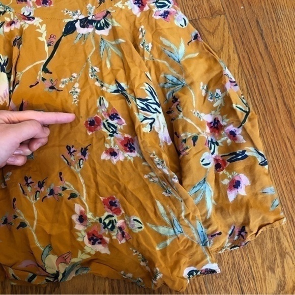 ECOTE URBAN OUTFITTERS Rosalinda Floral Long Sleeve Mini Dress Mustard Fit Flare - Picture 12 of 12